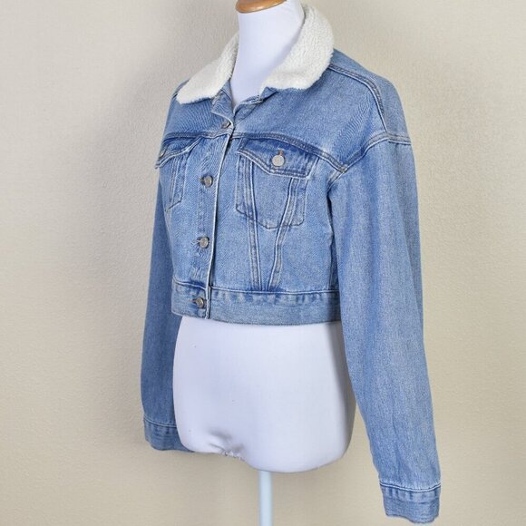 PacSun Sherpa Collar Cropped Trucker Jacket XS - Picture 2 of 8
